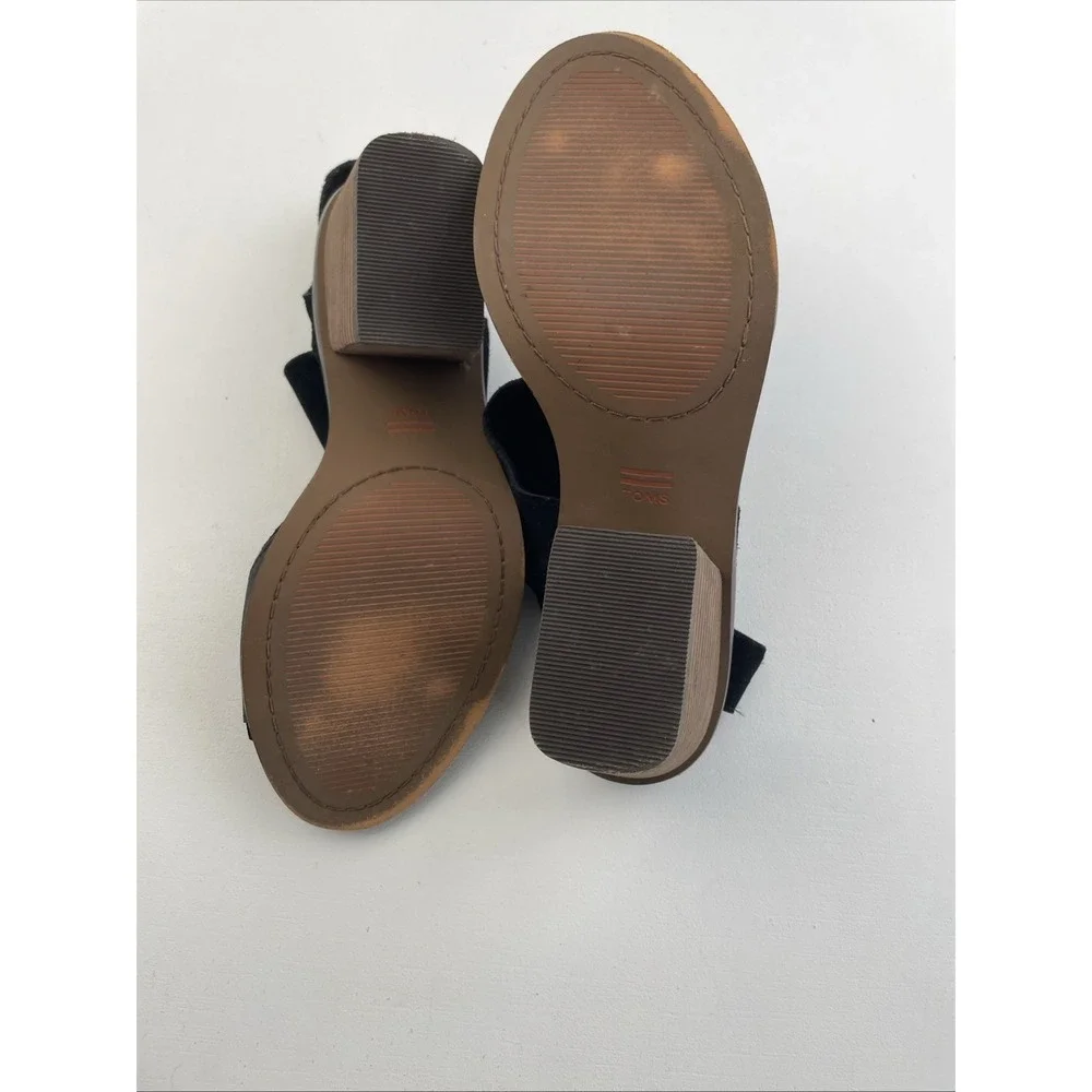 Toms Women's Sandals Size 9W Black Majorca‎ Block Ankle Leather Heels Leather